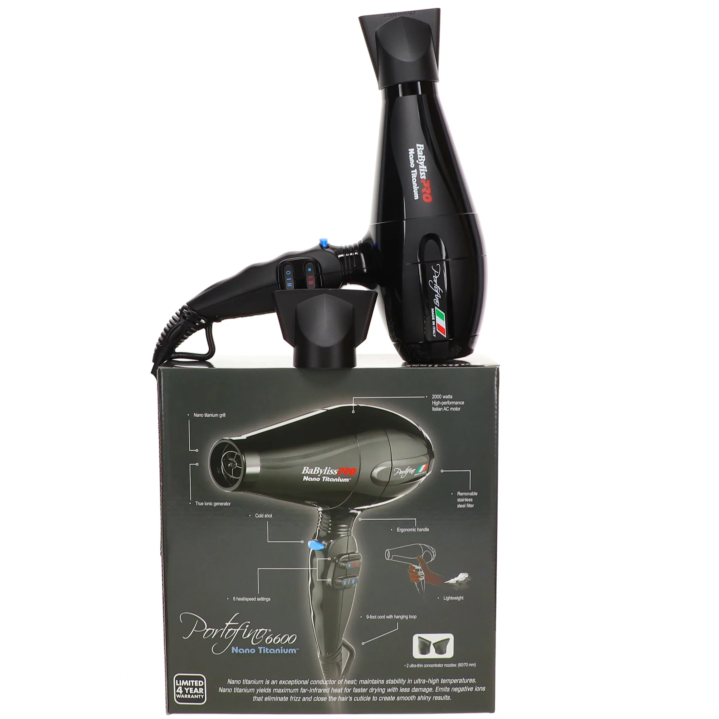 Full-Size Dryer BaBylissPRO Black Titanium Portofino Nano