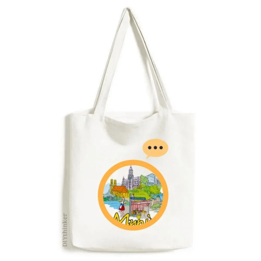 Architecture Munchen Expression Shoulder Sack Bag Germany Landmark Tote Canvas