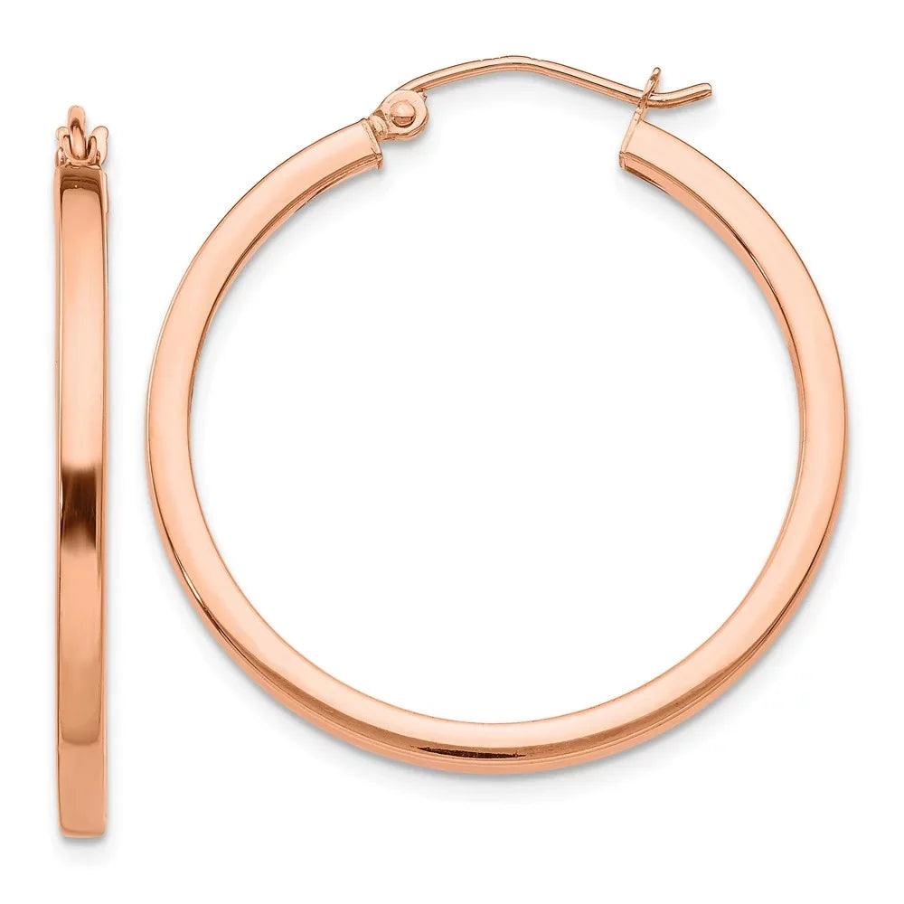 Real Earrings; Princess Tube Rose Lightweight and for for and Square 14kt Adults Teens; Women Gold Men Hoop