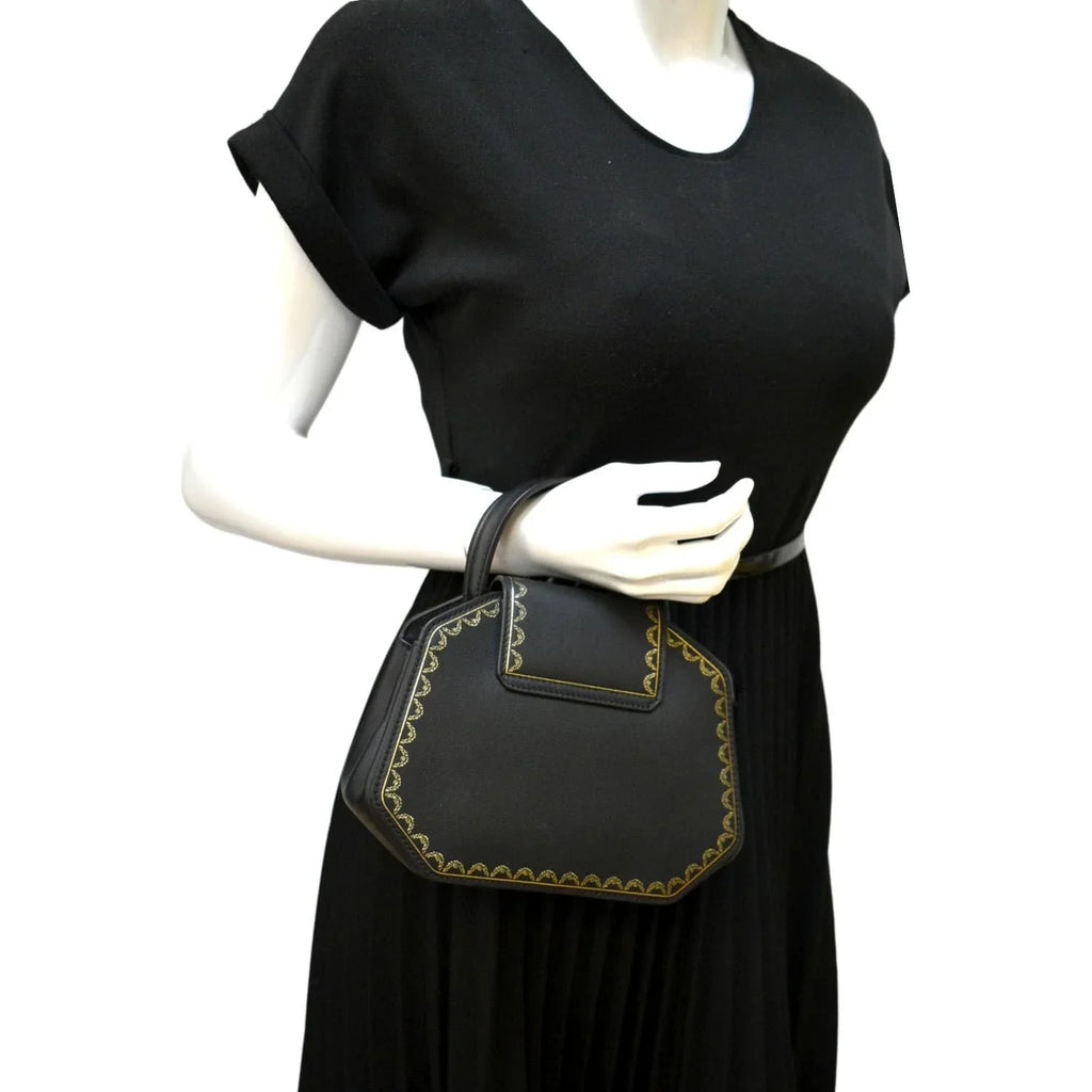 Handle Mini Top Black Guirlande Leather Bag Calfskin Pre-owned CARTIER Satchel