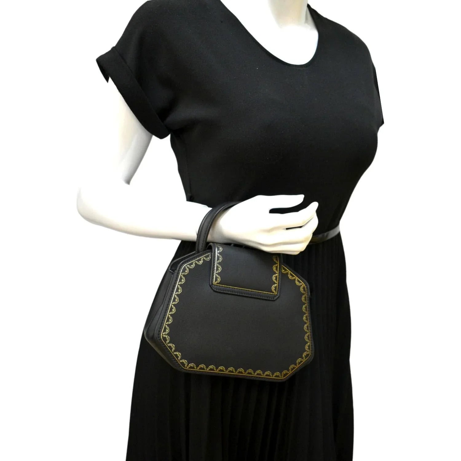 Handle Mini Top Black Guirlande Leather Bag Calfskin Pre-owned CARTIER Satchel