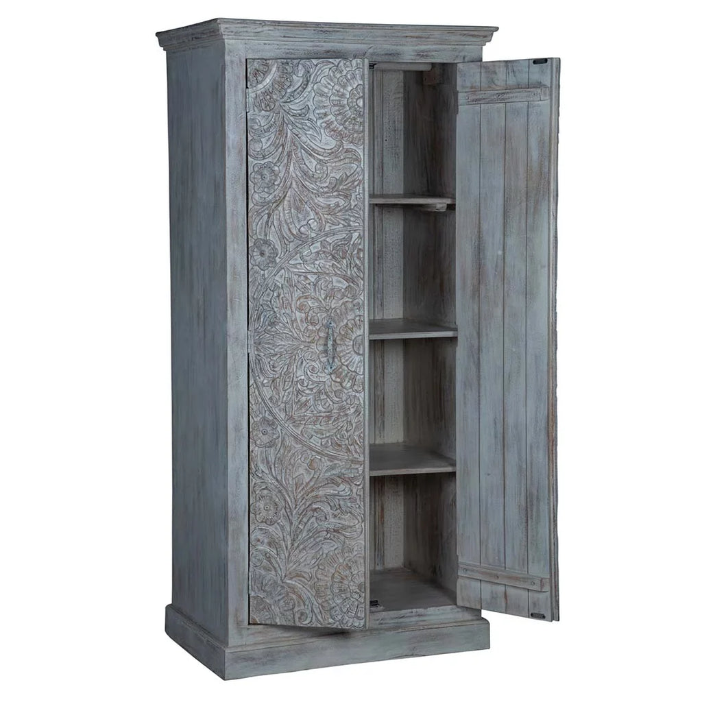 White Chic Carved Shabby Wardrobe Maadze