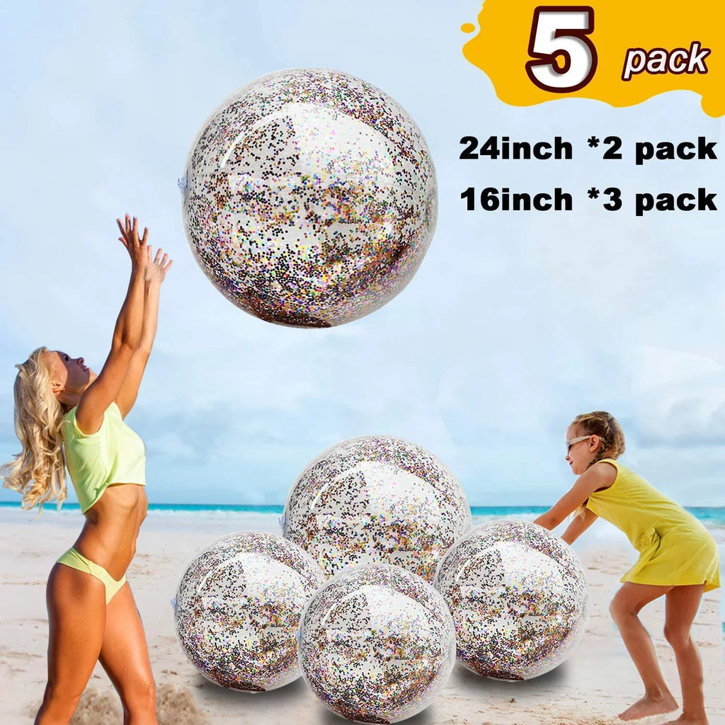 Beach Sand 24 Party 6 Premium Junipel Beach Beach Beach Theme | Confetti Ball Decoration, with & Glitter of Water Toy Supplies Inch Pool Summer Balls Inflatable Party for 16 -Set