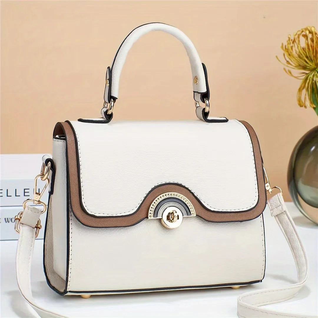 Crossbody Purses Junior Color Trendy Flap Bag, Women's Ontrast Handbags, Lock Square Turn