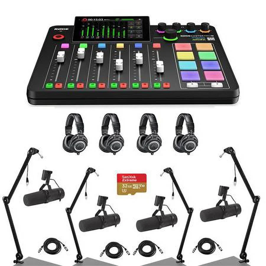 Arm, SM7B Card XLR Audio Broadcast RODECaster Console 4x with Bundle 4x Integrated II Production 32BG Headphones, Cable, Pro Studio 4x 4x M to microSD Mic, ATH-M50x F