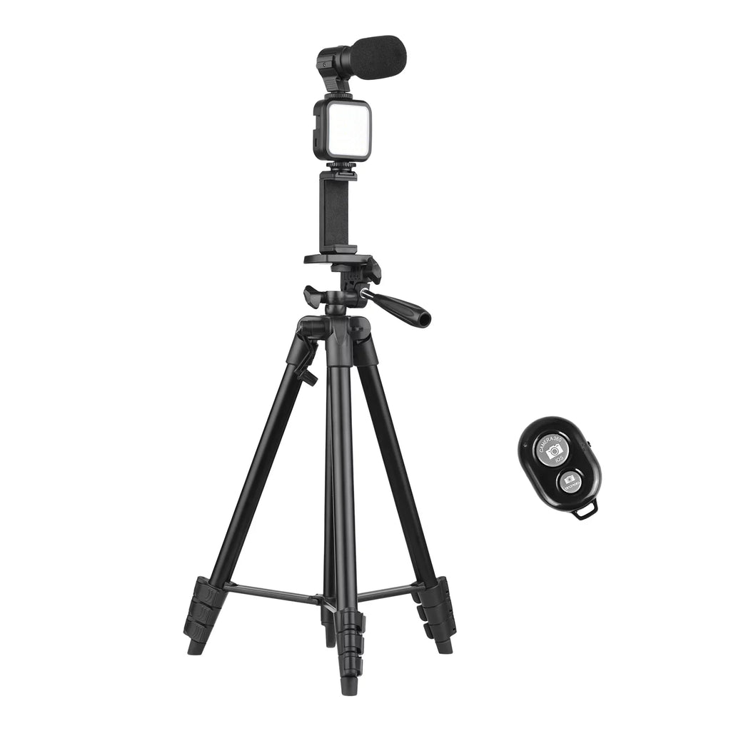Clip, Microphone, with Light, for Production, Recording, Video - Smartphone Remote Microfilm LED Streaming Vlogging 53-Inch Tripod and and Live Control Includes Kit