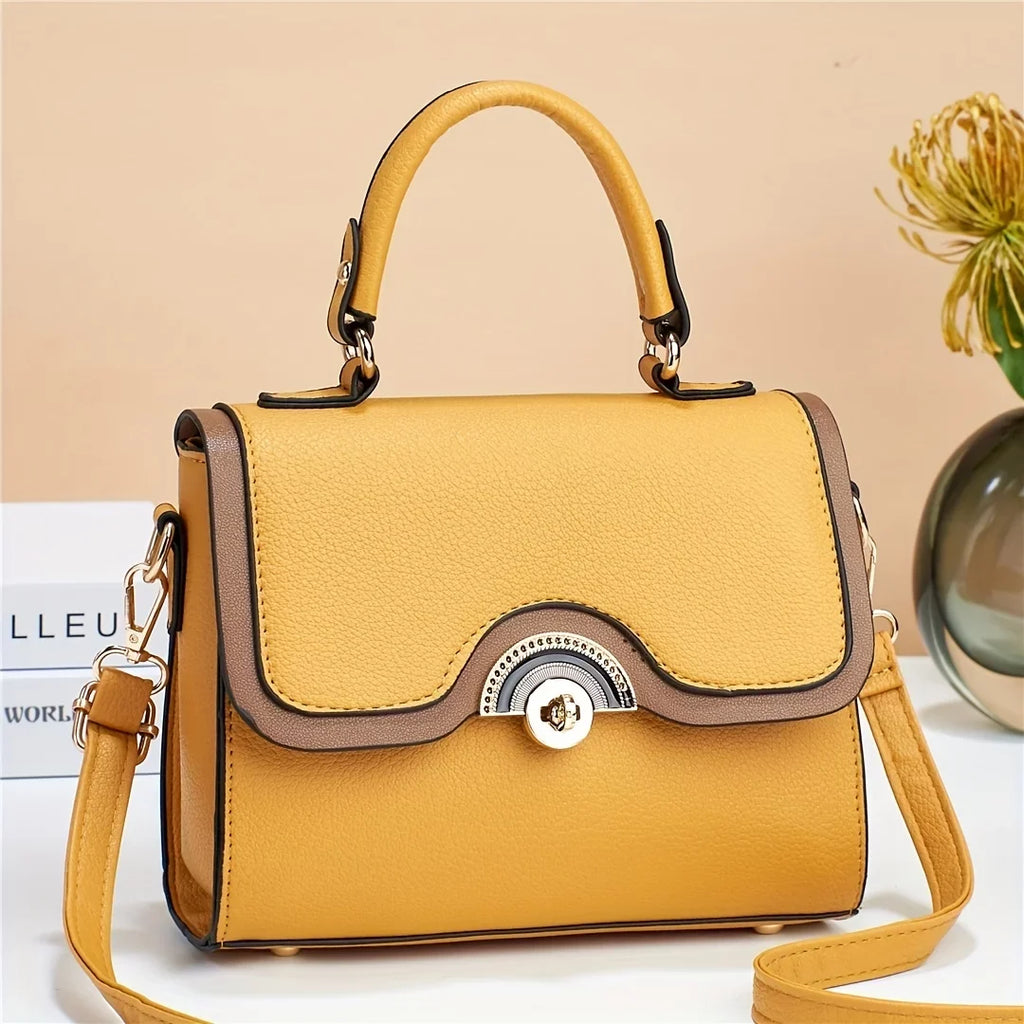 Crossbody Purses Junior Color Trendy Flap Bag, Women's Ontrast Handbags, Lock Square Turn