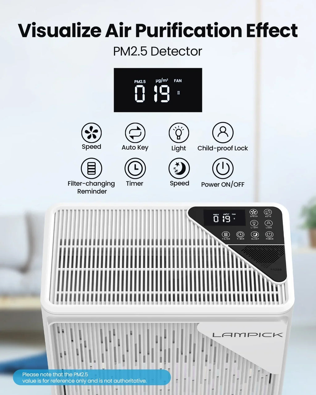 HEPA 99.97% 1076 LAMPICK up Pet Cleaner to Purifier Sq Filter, Air with ft, Remove Smoke Air Hair of