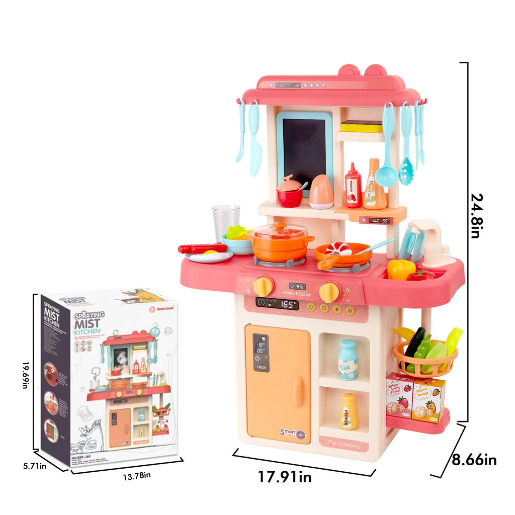 for Food, Sounds Lights, Toys Play Kitchen Accessories Pink Set Toys Toy 42-Pack Kitchen for Girls Real with and Pretend for Toddlers, Toddler Boys, Set Educational Preschool Kids