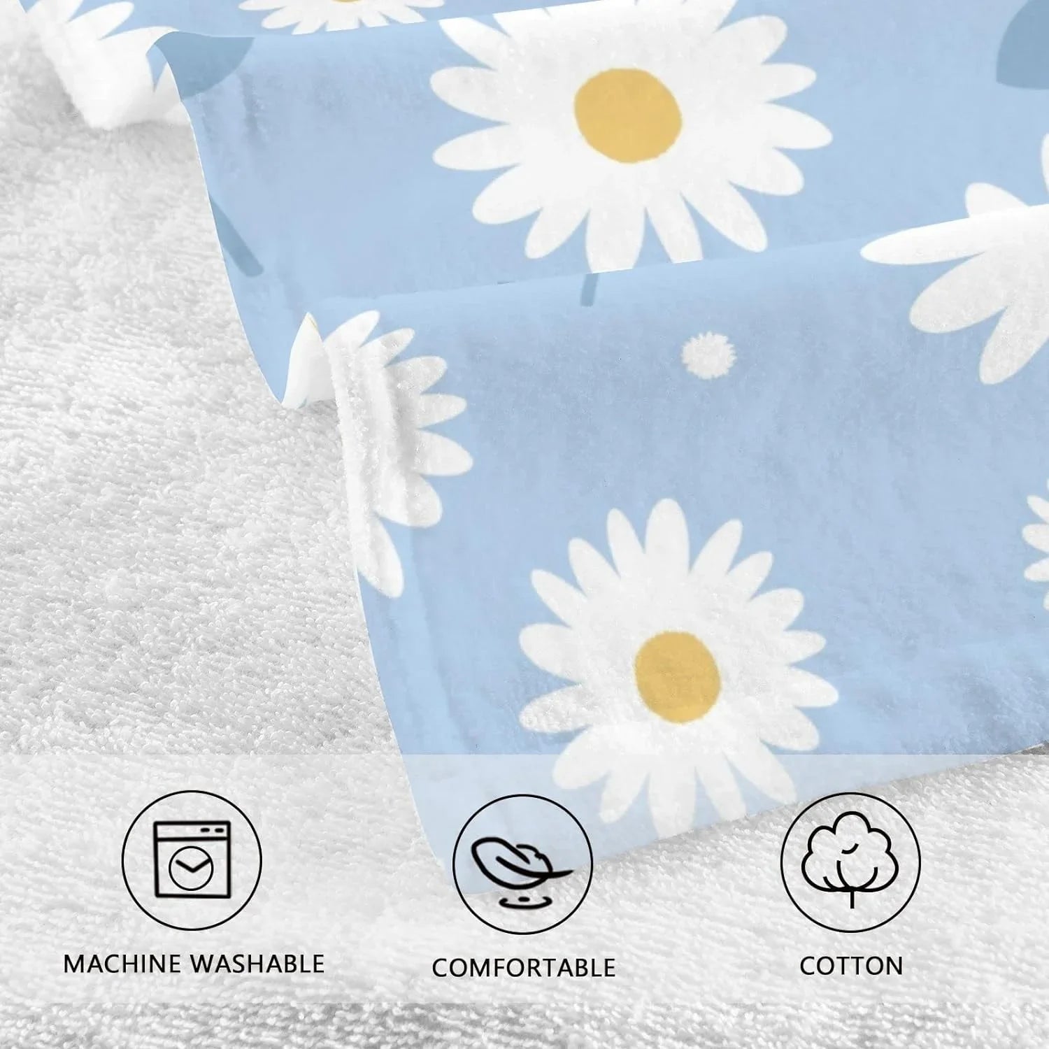 Wellsay 2 Hand Flower Towel Bath Set Pack Cotton Washcloths, Towel- Blue Highly Absorbent Face Quick-Dry Daisy of
