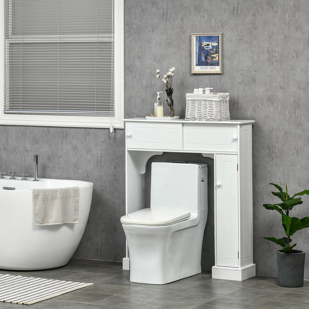 Organizer Cabinet, Storage Shelves, Toilet Rack, Over the Bathroom White Adjustable with Toilet Bathroom Freestanding kleankin