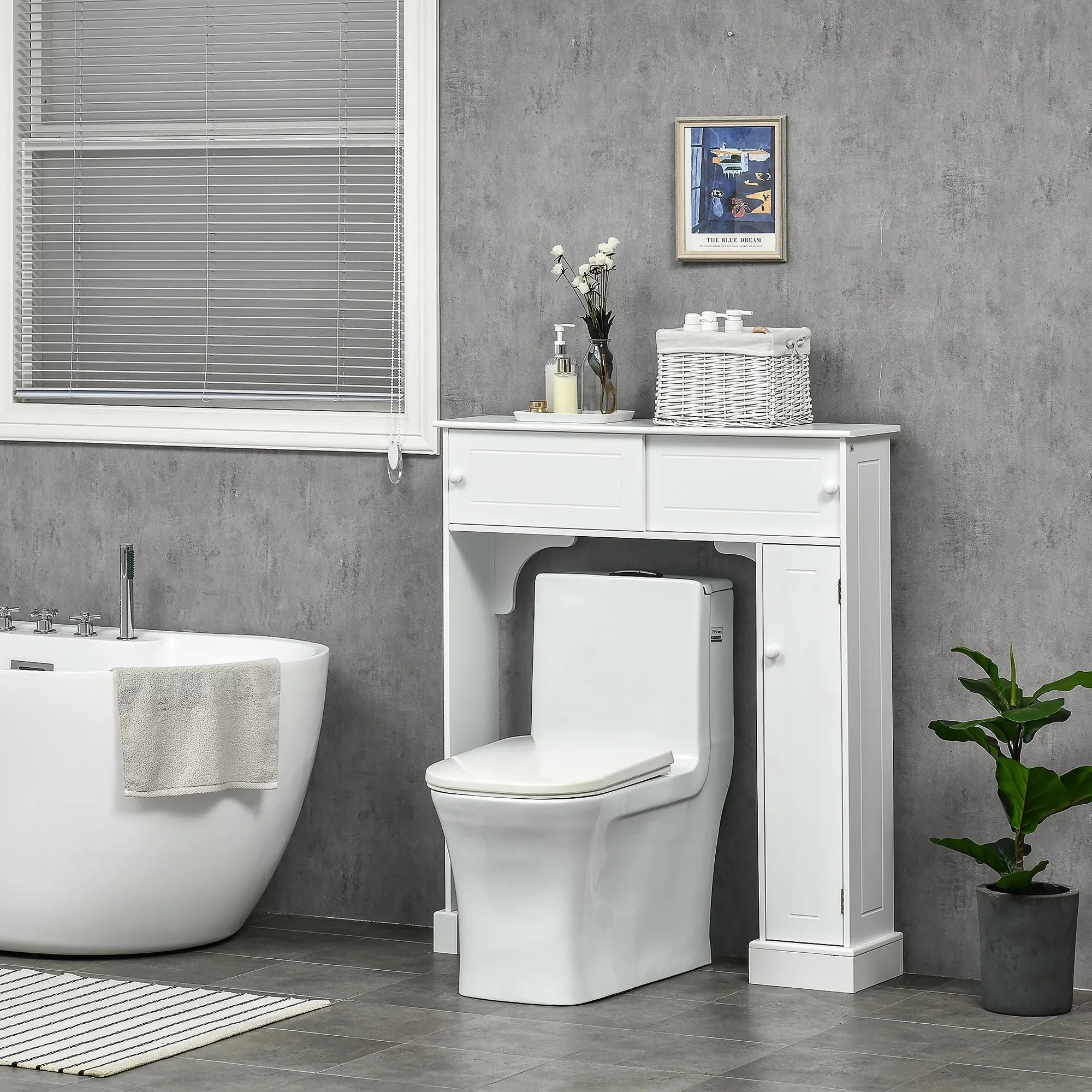 Organizer Cabinet, Storage Shelves, Toilet Rack, Over the Bathroom White Adjustable with Toilet Bathroom Freestanding kleankin