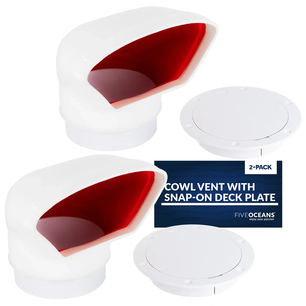 Cabin Profile Cowl Snap-On - Interior, UV-Resistant Vent Intake Pack Deck and 2 FO88-M2 Low Plate or PVC, Red 3-Inch Flexible Oceans Ventilation Five and for Cover, Air with