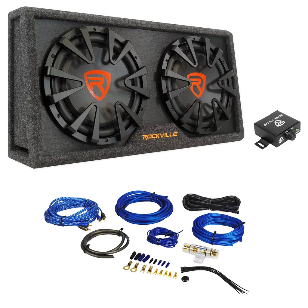 Car RG212CA Kit Vented Powered Rockville 2000w Subwoofer 12 Dual inches Enclosure+Amp