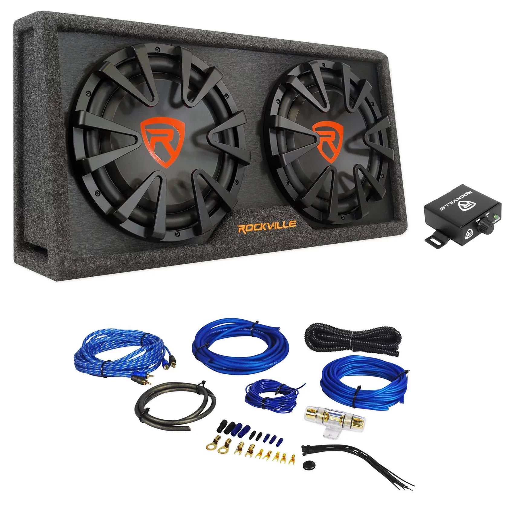 Car RG212CA Kit Vented Powered Rockville 2000w Subwoofer 12 Dual inches Enclosure+Amp