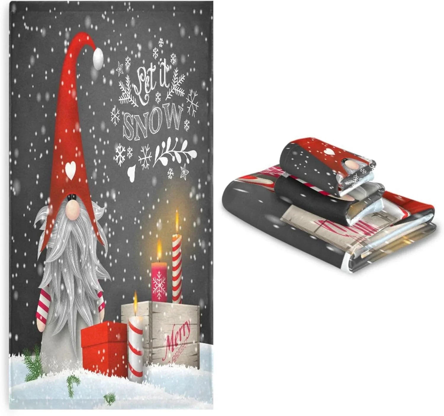 and Hotel Wellsay Absorbent Towel Highly Soft Towels Gym Towel, with Towel Bath 3, Spa Bathroom Christmas Set Hand of Washcloth for Gnome