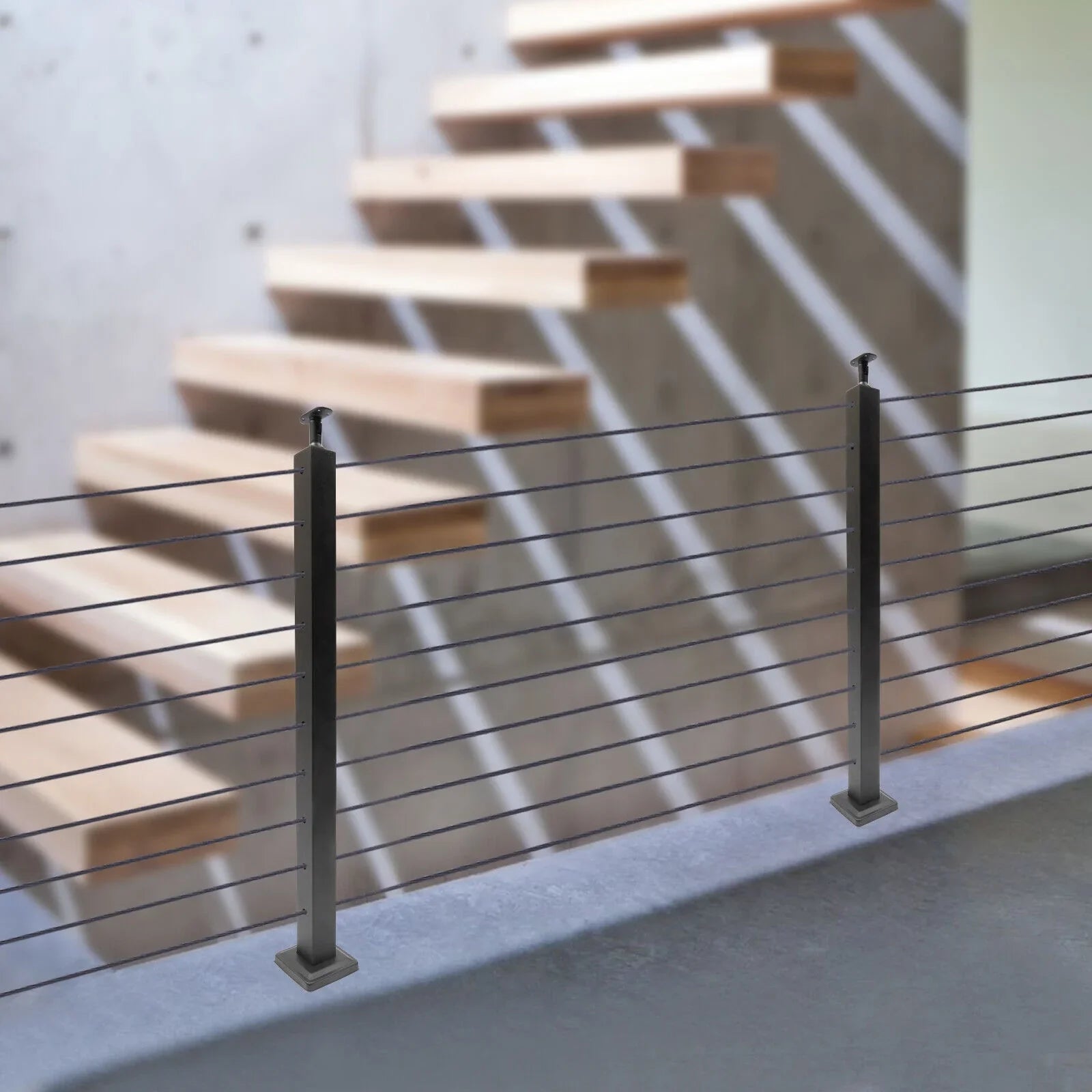 Concrete Railing Stainless Square Pre-Drilled Cable Sides Cable for Level Deck Two Post 36''x2''x2'' Wood Fence System Level Steel Post Railing