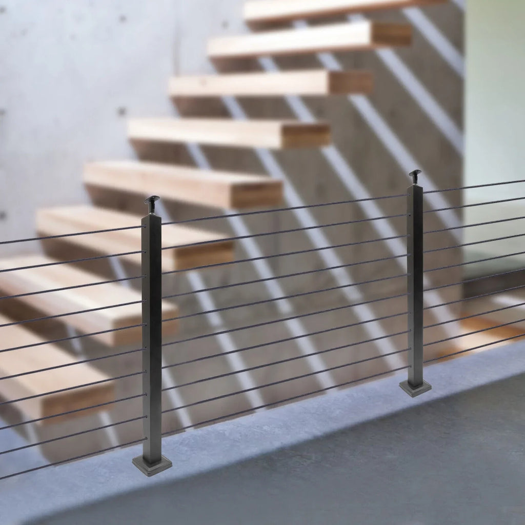 Fence Cable 36''x2''x2'' Railing Post for Square Two Concrete Stainless Cable Sides Wood System Railing Steel Pre-Drilled Post Level Level Deck