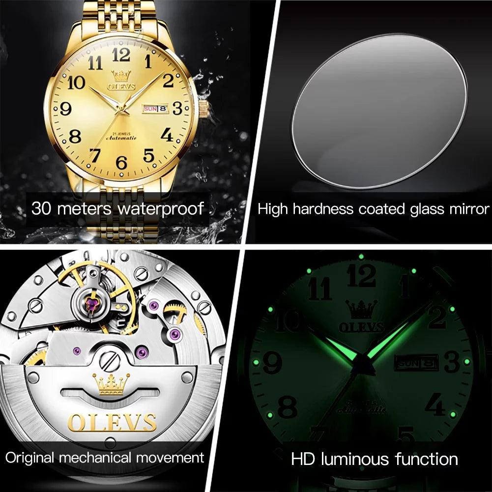 Hombre, Adult Dial Large Gifts Male Wristwatch Arabic Watch Reader Gold Face Winding Reloj Self for Men, Numerals Men Easy Para for OLEVS Waterproof