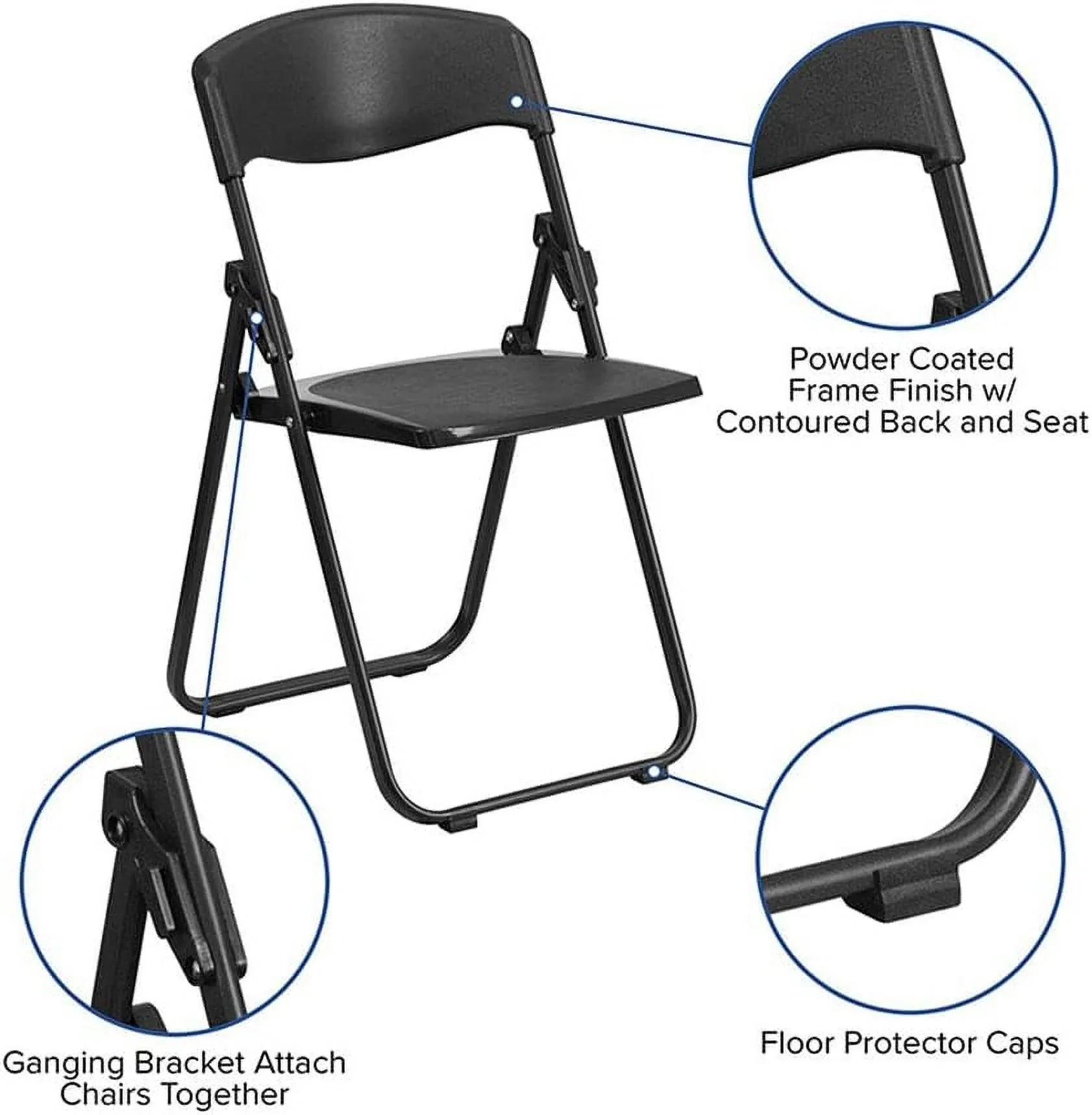 Ganging Chair Heavy Duty Built-In Plastic Capacity HERCULES Series Lb. 500 Brackets Black Folding With