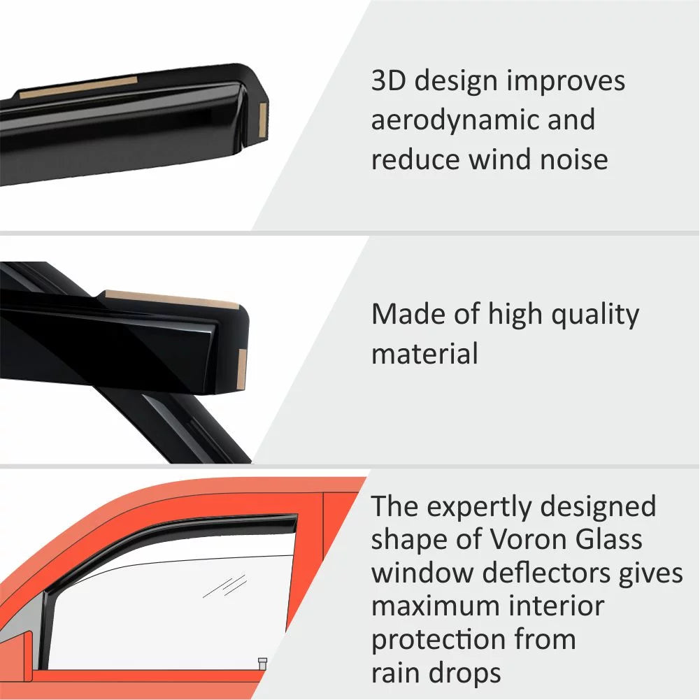 230095 Window SuperCab Vent Rain Pieces Voron Window F150 in-Channel (fit F250-F550 Guards Extra Deflectors, Visors, Ford 4 Durable Glass Ford for 17-23), 2015-2020 - for