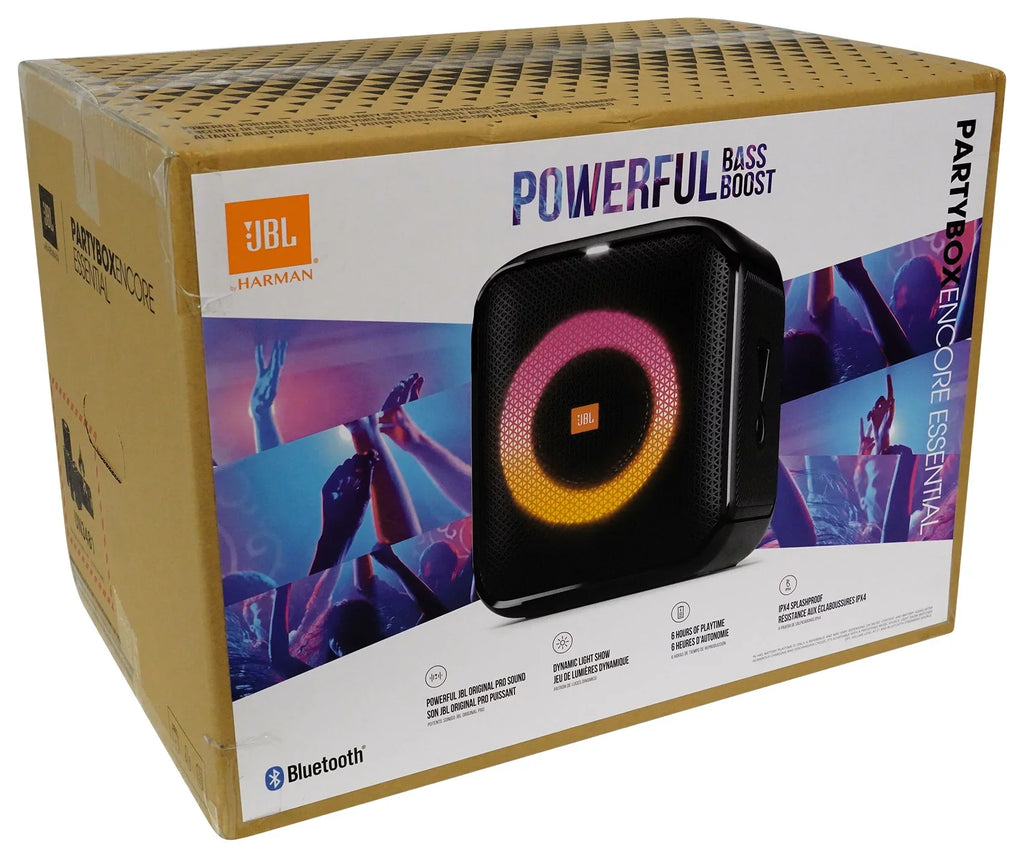 Portable LED+Wireless Party Speaker w Mics Compact JBL Partybox Encore Essential