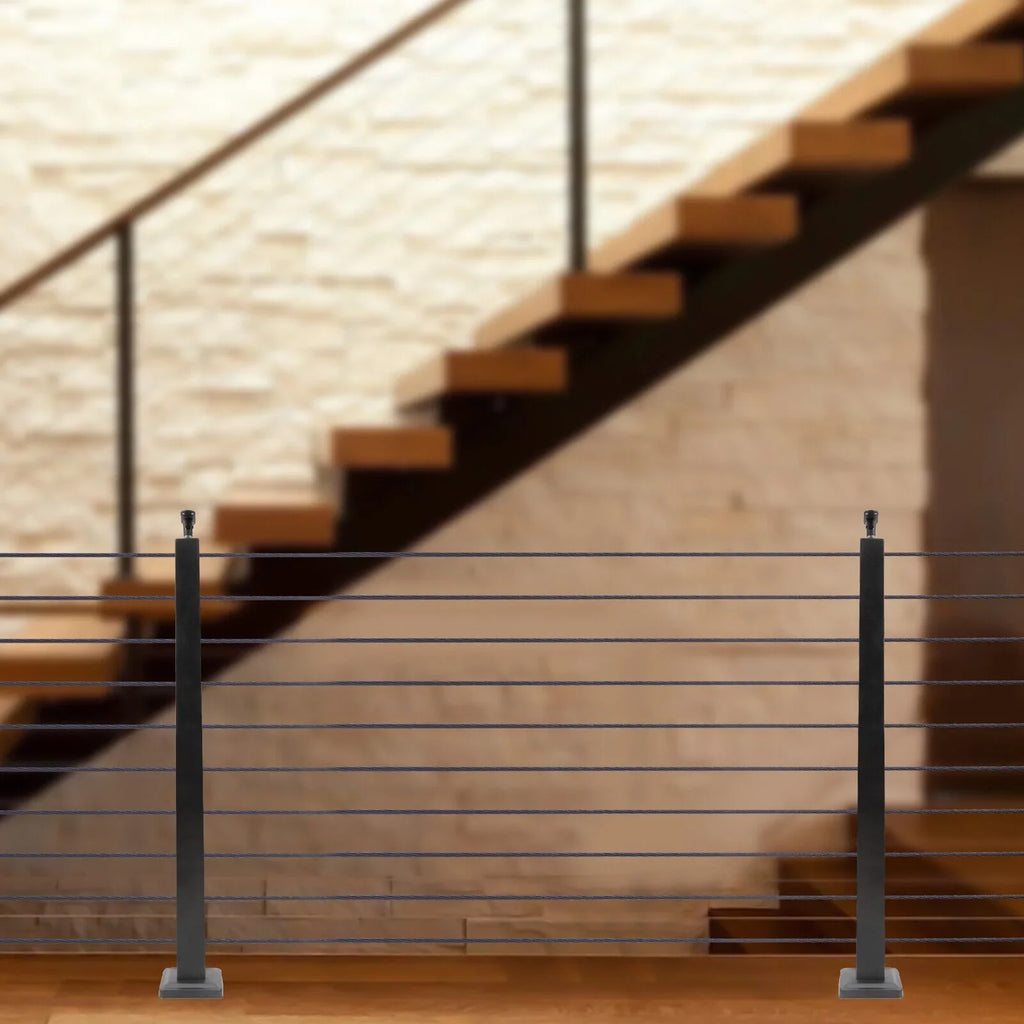 Fence Cable 36''x2''x2'' Railing Post for Square Two Concrete Stainless Cable Sides Wood System Railing Steel Pre-Drilled Post Level Level Deck