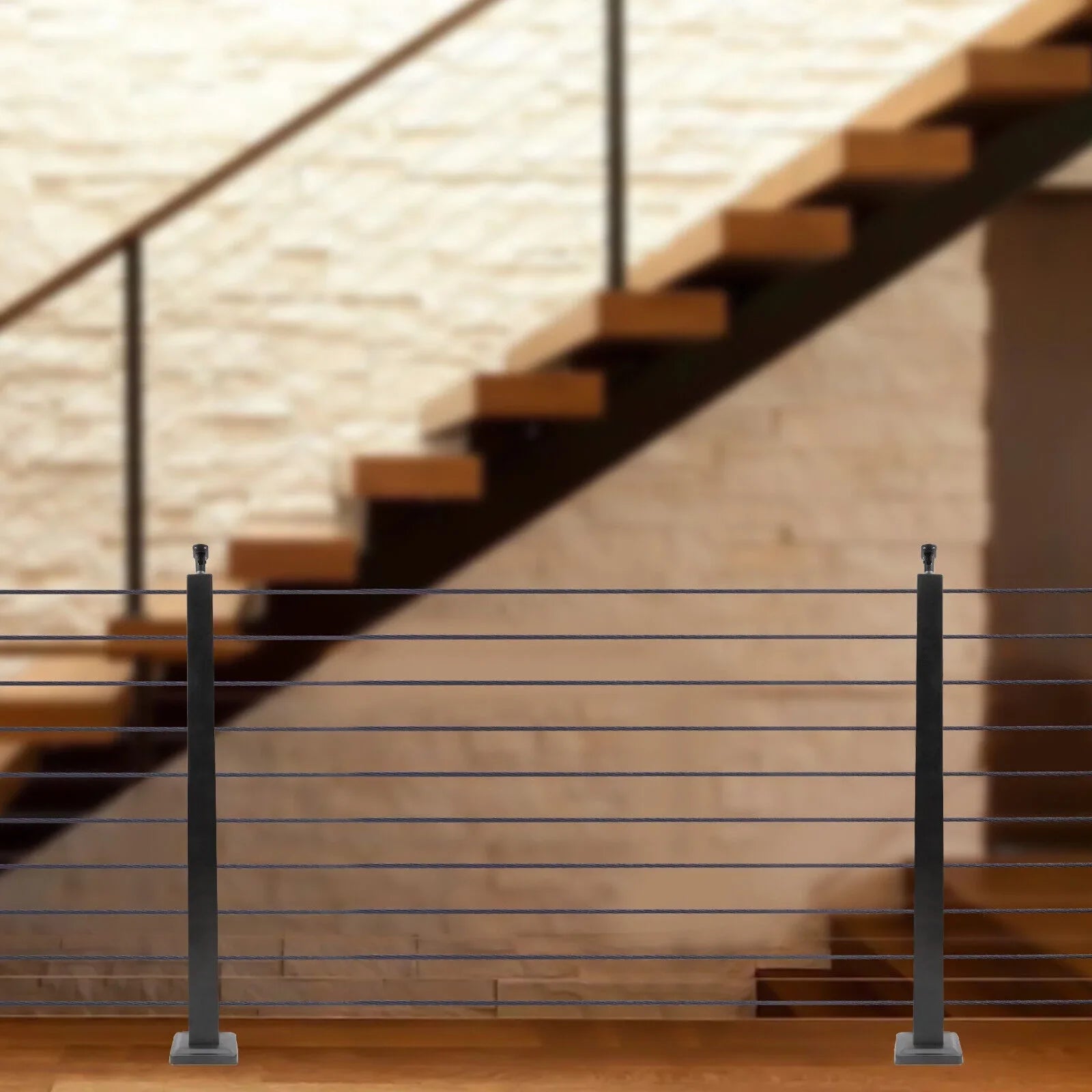 Fence Cable 36''x2''x2'' Railing Post for Square Two Concrete Stainless Cable Sides Wood System Railing Steel Pre-Drilled Post Level Level Deck