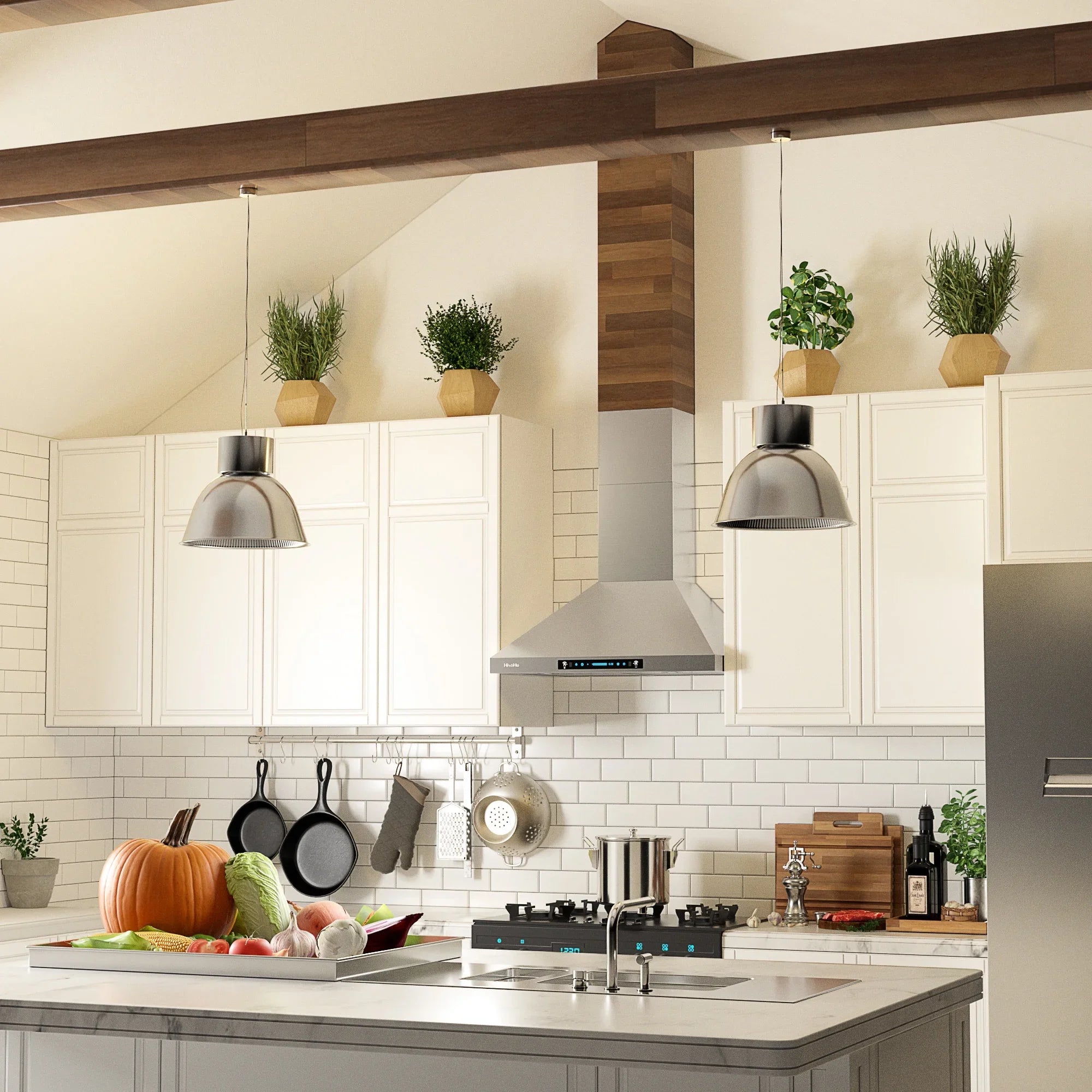 CFM Sensing Gesture Duct, HisoHu 36 Inch Range Kitchen Exhaust Wall Hood, LED Vent Hood Hood Stainless 780 Mount Hoods lights(A02-36") Speed with Ducted/Ductless with 4 Steel Dimmable Convertible