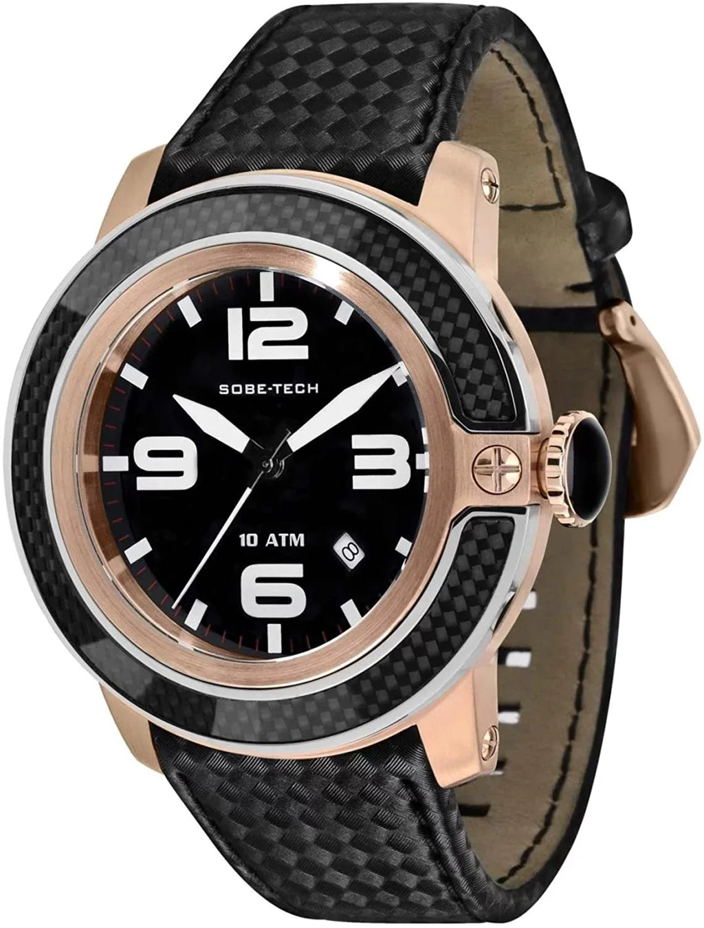 50mm Swiss Case Band Gold Rose Tech Black Watch GR33010 Satin Analog Quartz Men's Sobe Plated