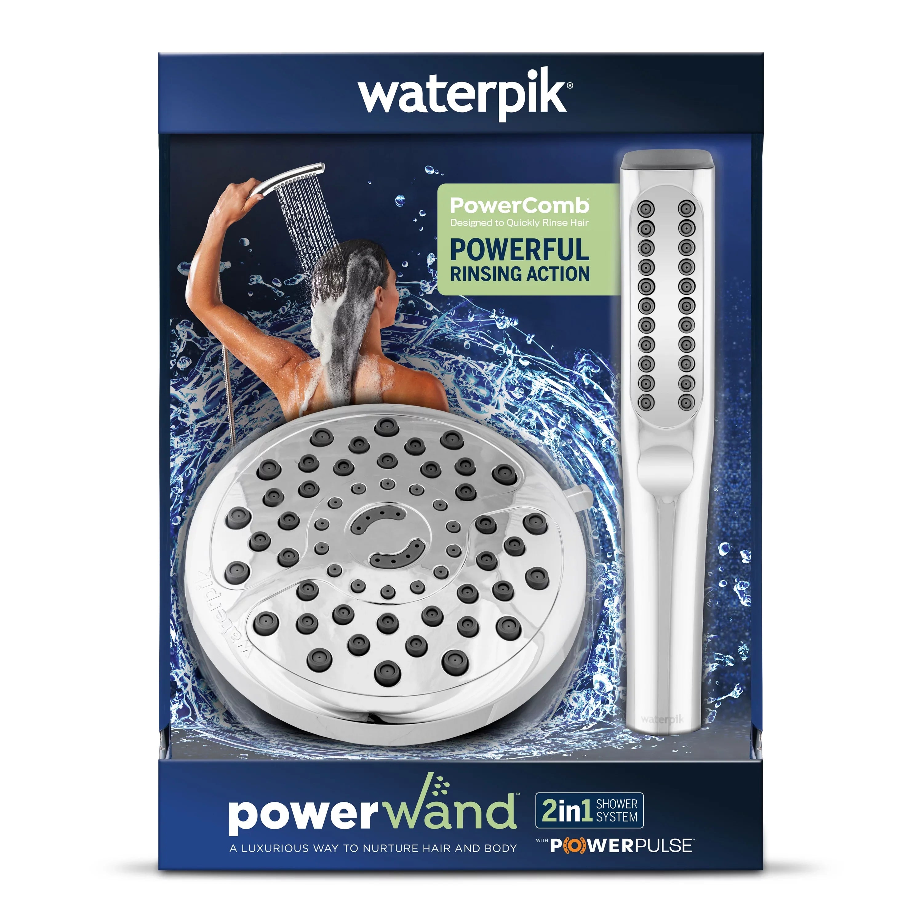 Shower Waterpik Chrome, Spa Massage, Combo with PowerWand XIB-633E-SBX-183ME PowerPulse