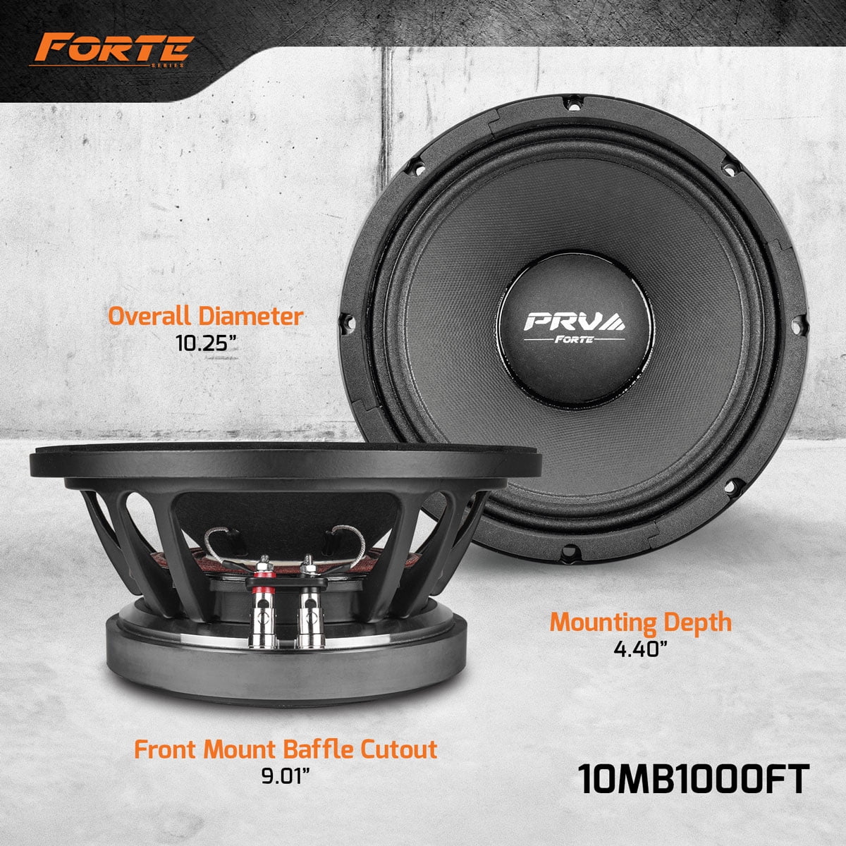 (Single) 97.5 Midbass Pro 10 dB Systems, for Sound Custom AUDIO RMS, 10MB1000FT 500 Program Speaker Inch Speakers Bass 1000 Mid Watts Loudspeaker, Ohm 8 Power, Watts PRV