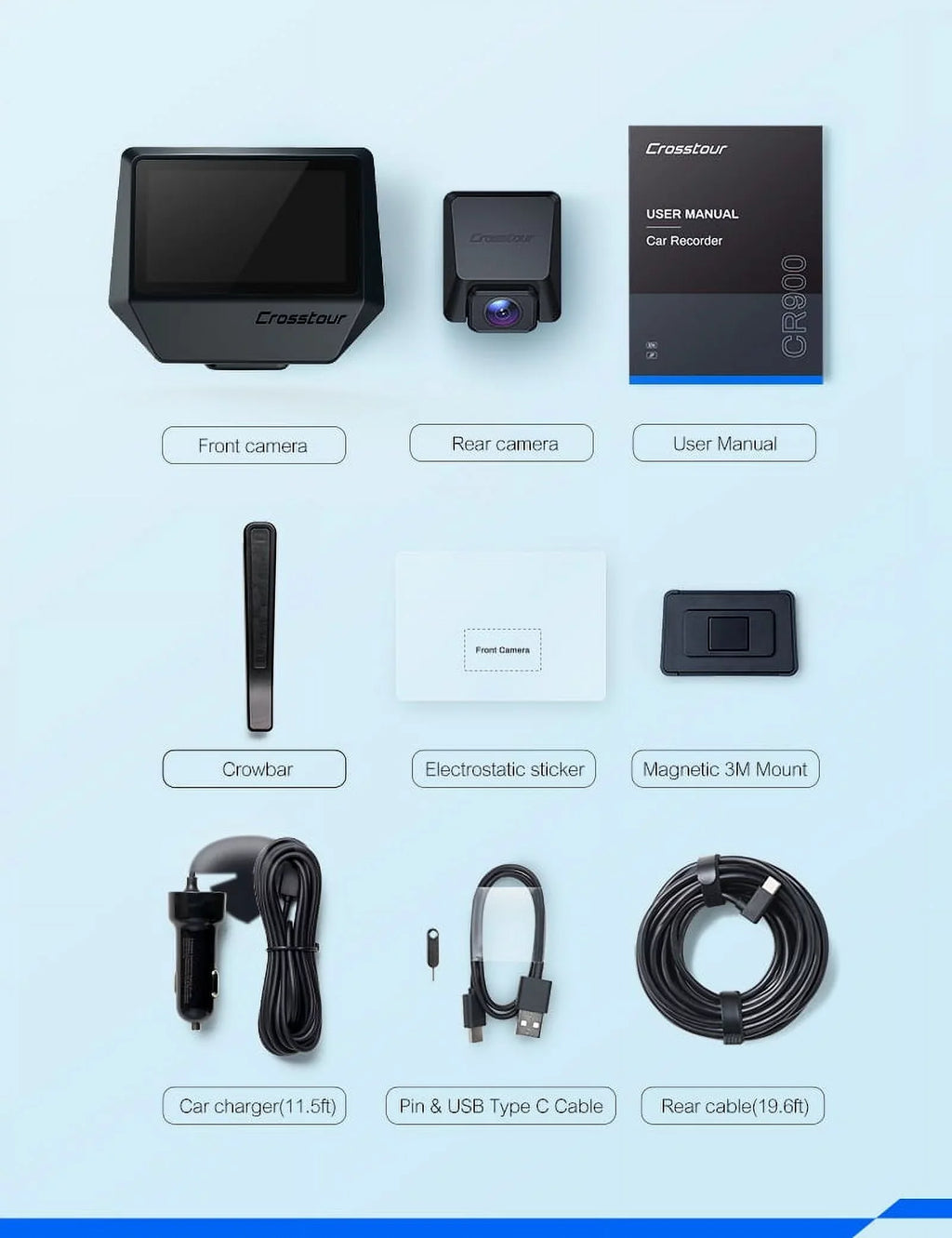 Camera Screen Cam, Crosstour Dash Camera Backup Car GPS IPS Front 170° Recorder 2.5K inch for Cam 3 Dual Dash Cars Dashboard Crosstour and Rear Magnetic