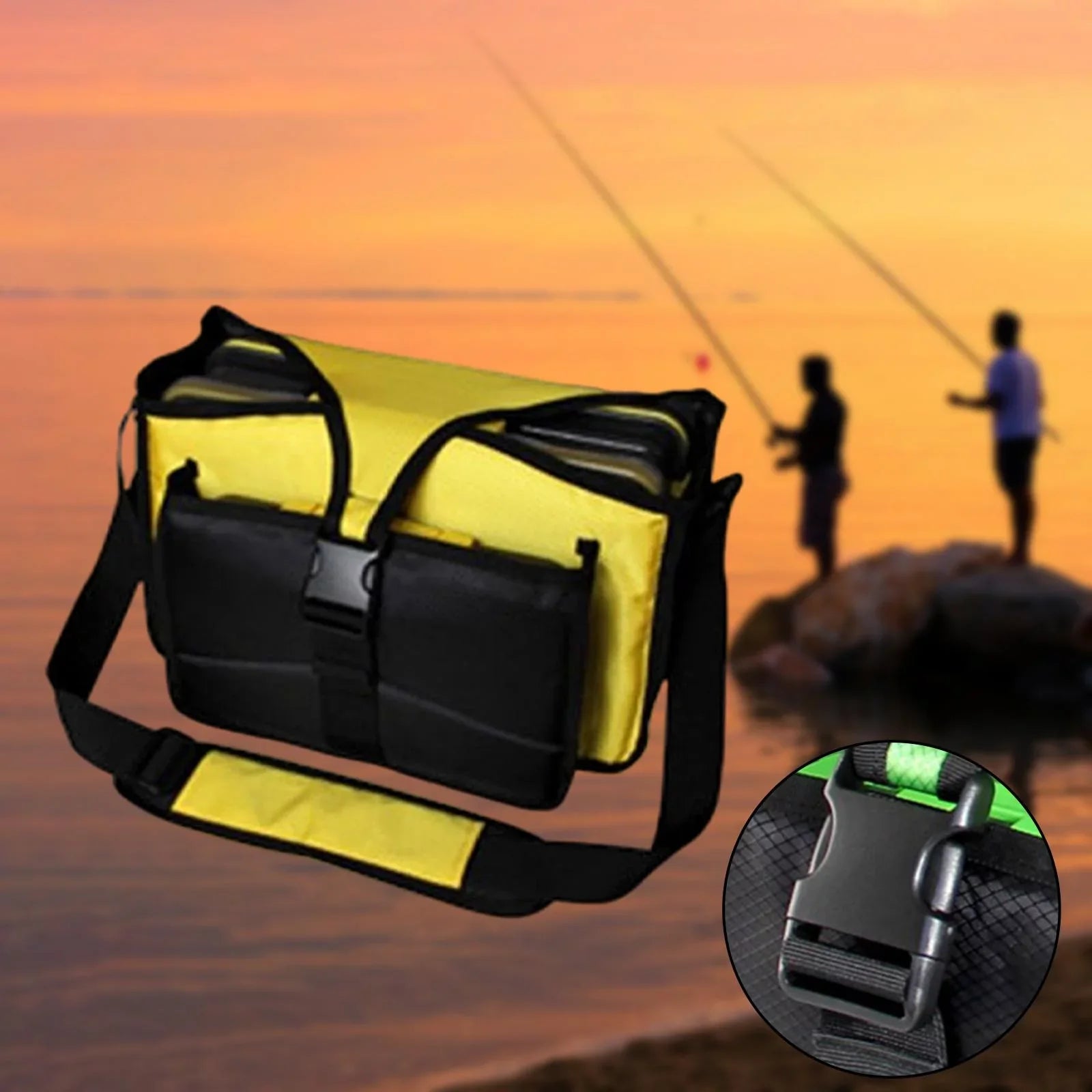 fishing Sea Bag Yellow Bag Tackle Pockets Organizer Fishing Shoulder Case Bag Fishing Hiking Travel for Handbag Tackle Oxford Multiple lures Box