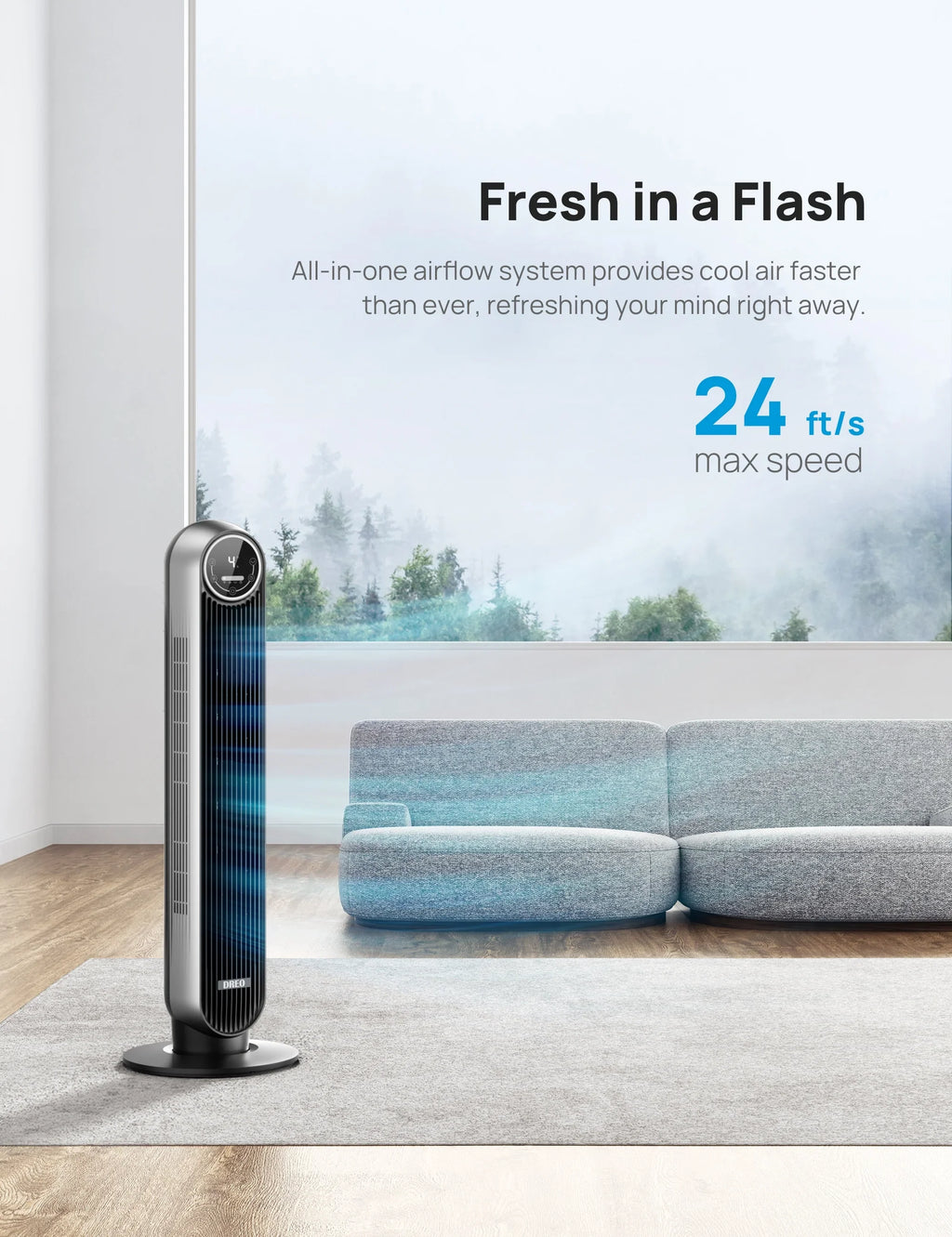 Standing with Oscillating with Fan Remote for Fan Floor Quiet Alexa/Google WiFi Bladeless 8H Fans, Works Voice Modes, Tower Smart Timer, Dreo Control, Bedroom, 4 4 Speeds, and