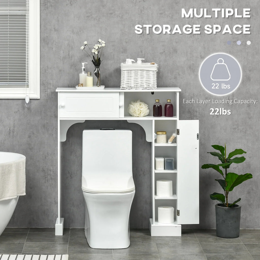 Organizer Cabinet, Storage Shelves, Toilet Rack, Over the Bathroom White Adjustable with Toilet Bathroom Freestanding kleankin