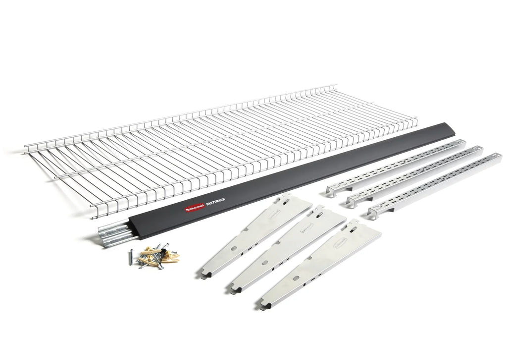 Fast Garage Shelf 9-Piece Storage Kit, Track Rubbermaid Starter Track Wire Steel System