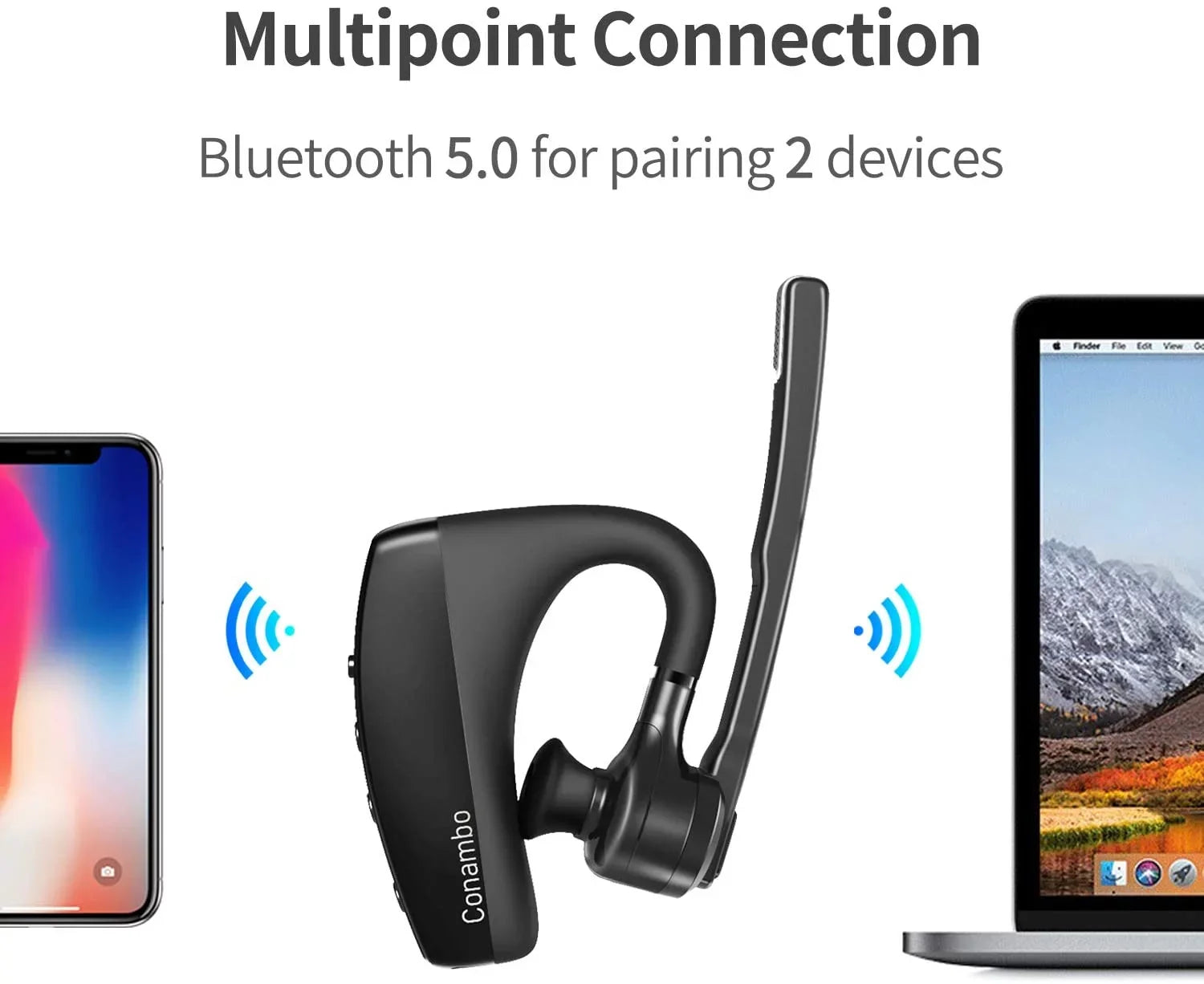 Dual CVC8.0 Talktime Earpiece 5.1 Cancelling Bluetooth with 16Hrs Mic Noise Wireless Bluetooth