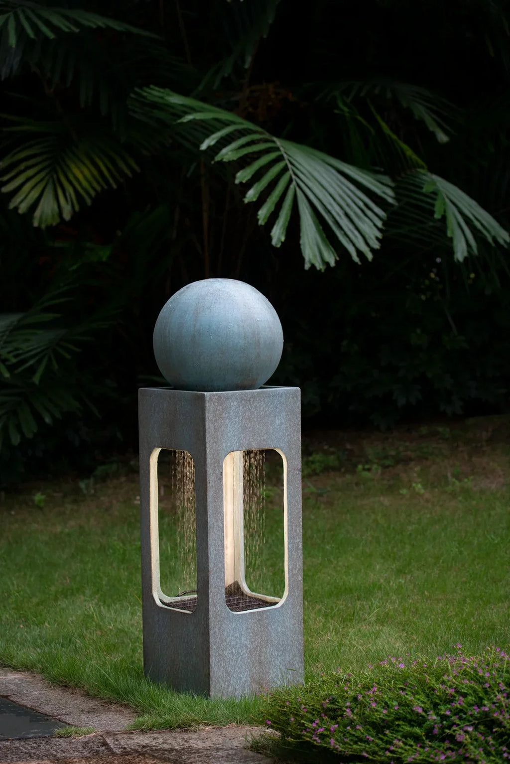 Homiyad with Fountain, Water Water Feature Blue Contemporary Tall Raindrop & Lawn, Light Deck Cement/Concrete Patio Outdoor Sphere Antique Fountain, for Outdoor 13X13X44" Garden,