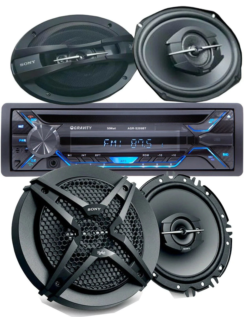 2x + Audio SD, 6"x9" Bluetooth Speakers w/ 200w CD Bundle Car + USB, SONY Receiver 6.5"