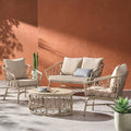 Outdoor Brown and 4 Light Wicker Cushions, Set with Beige Seater Montserrat Chat
