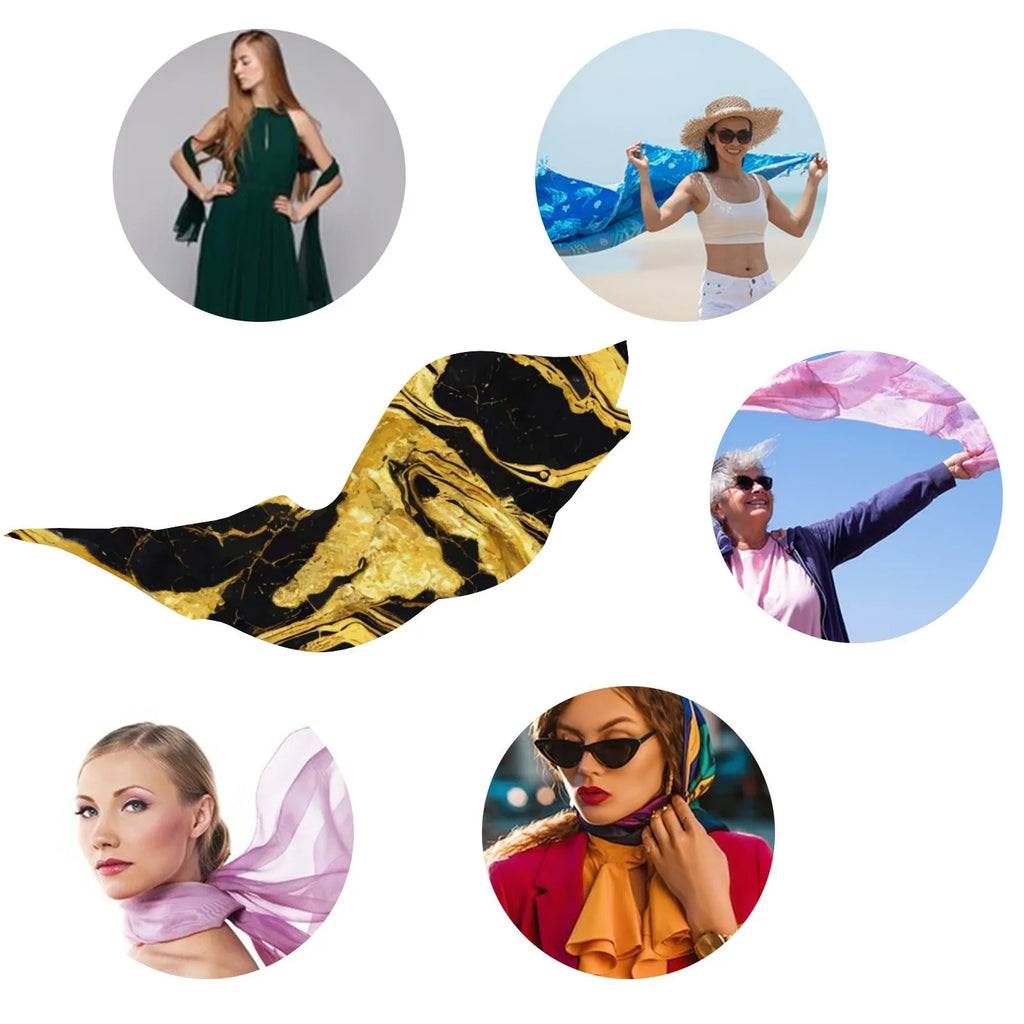 Silk Hair Long Women Golden Marble Sunscreen Wraps Large Gift Oblong Headscarf Wraps for Scarf FREEAMG Neck Shawls Packed