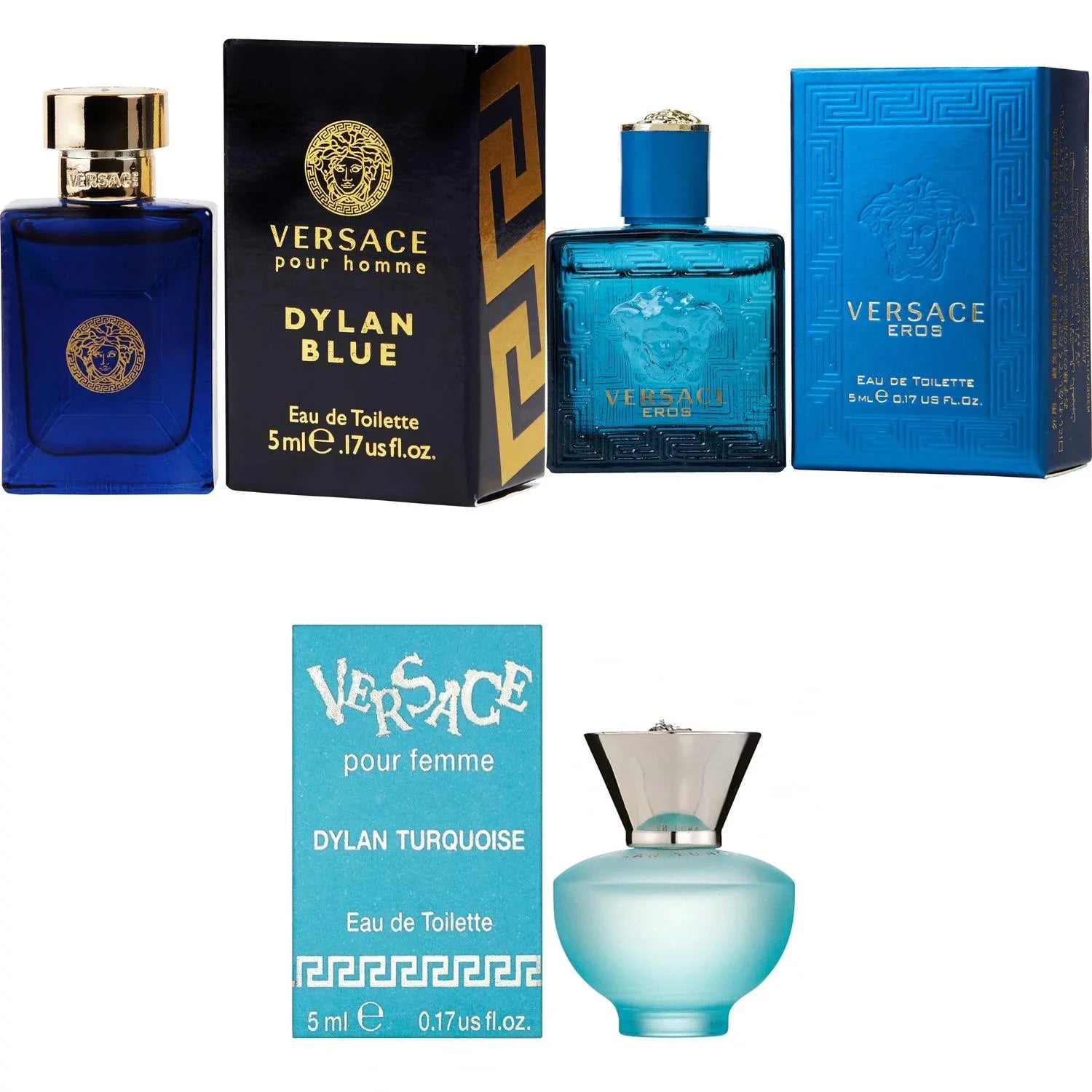 3PK Men Kit 5ml Versace Blue Dylan Eros - Dylan EDT, EDT, Turquoise Femme