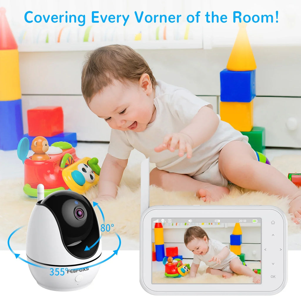 Camera Auto Night & Vision,Tem-Sensor, Monitor Talk, Pan&Tilt&Zoom, with Baby Wifi Febfoxs No 1080P Two-Way 4.3" LCD Audio, Screen