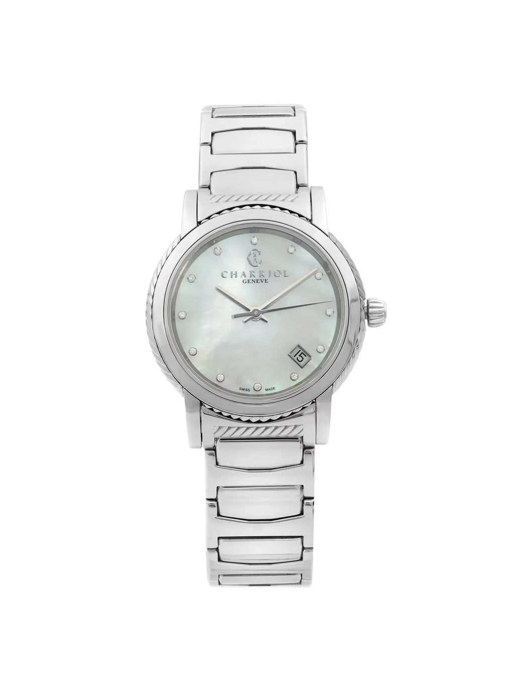 Ladies Charriol MOP Quartz White Diamond Watch Parisii P33S2.920.001 Dial Steel