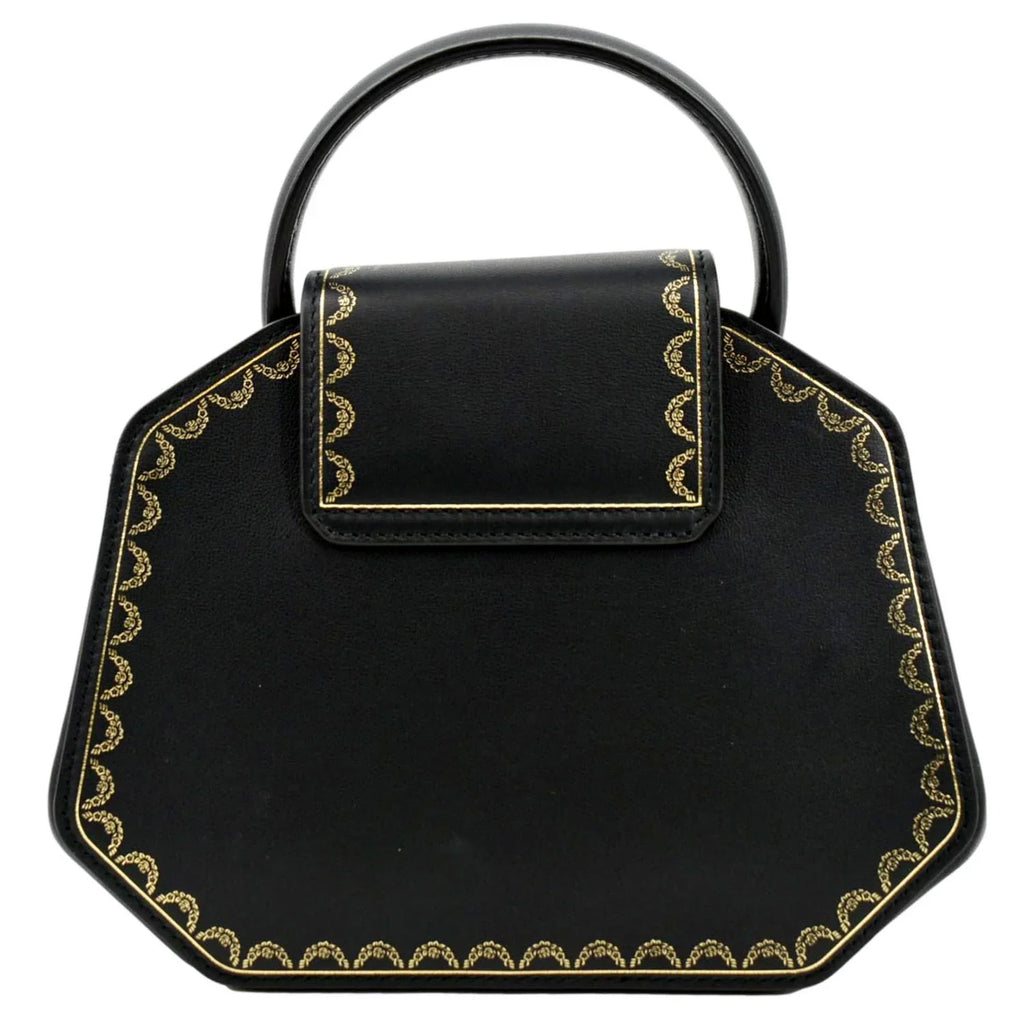 Handle Mini Top Black Guirlande Leather Bag Calfskin Pre-owned CARTIER Satchel