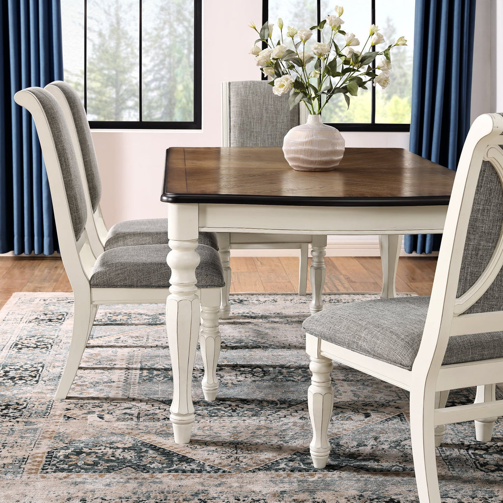 Country White Weathered Oak Belleza Finish French Set Furniture Roundhill and Antique Dining 5-Piece in