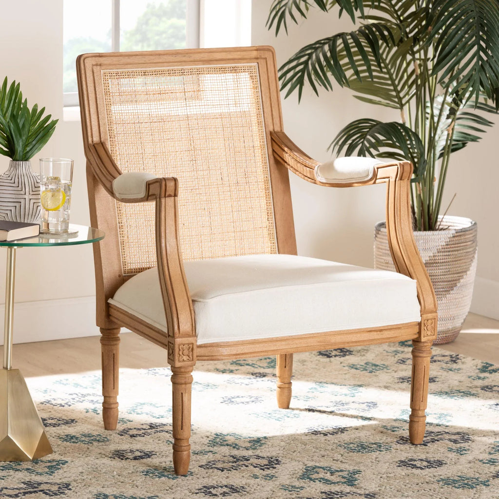 Fabric Traditional Studio Garridan French Accent Baxton Finished Honey Oak and Chair Beige Wood