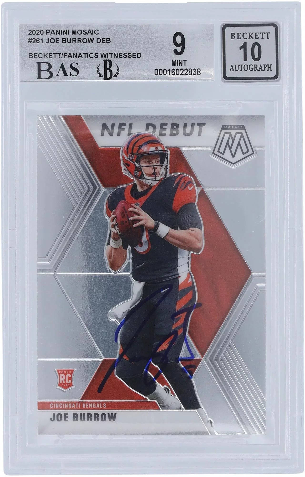 Authenticated Certified Authentic Burrow Subgrades Cincinnati Joe Card Panini - Fanatics #261 Fanatics Rookie Autographed Witnessed Mosaic 9/10 2020 Bengals 8.5,9.5,9.5,9 Beckett -