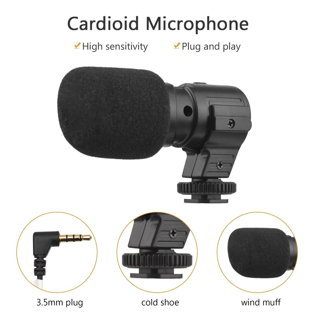 Clip, Microphone, with Light, for Production, Recording, Video - Smartphone Remote Microfilm LED Streaming Vlogging 53-Inch Tripod and and Live Control Includes Kit